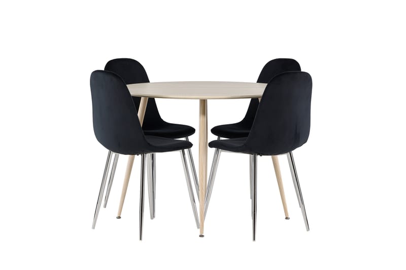 Plaza Spisegruppe 100 cm Rundt med 4 Polar stole - Whitewash/Svart - Møbler - Borde - Spisebordssæt