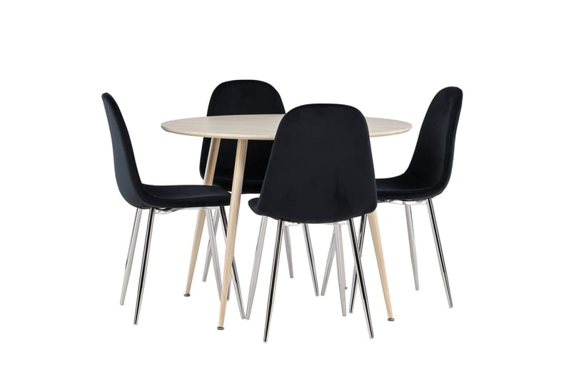 Plaza Spisegruppe 100 cm Rundt med 4 Polar stole - Whitewash/Svart - Møbler - Borde - Spisebordssæt
