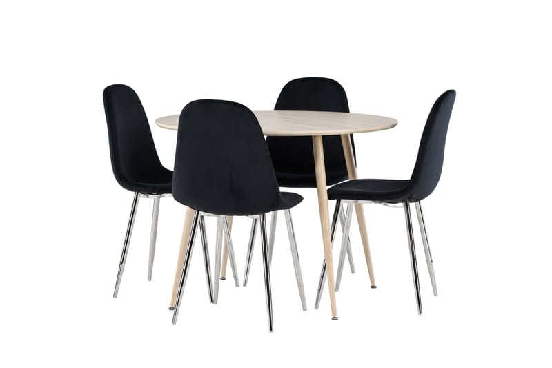 Plaza Spisegruppe 100 cm Rundt med 4 Polar stole - Whitewash/Svart - Møbler - Borde - Spisebordssæt