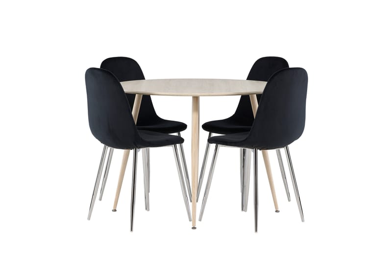 Plaza Spisegruppe 100 cm Rundt med 4 Polar stole - Whitewash/Svart - Møbler - Borde - Spisebordssæt