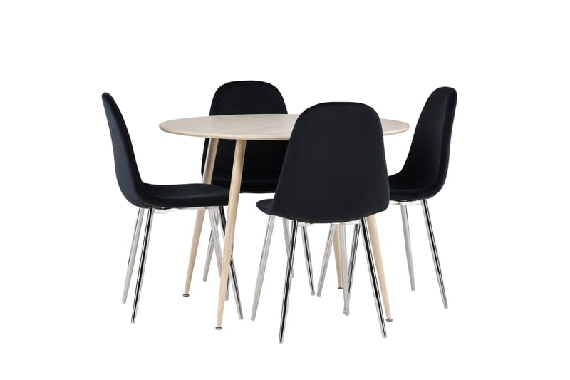 Plaza Spisegruppe 100 cm Rundt med 4 Polar stole - Whitewash/Svart - Møbler - Borde - Spisebordssæt