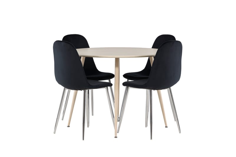 Plaza Spisegruppe 100 cm Rundt med 4 Polar stole - Whitewash/Svart - Møbler - Borde - Spisebordssæt