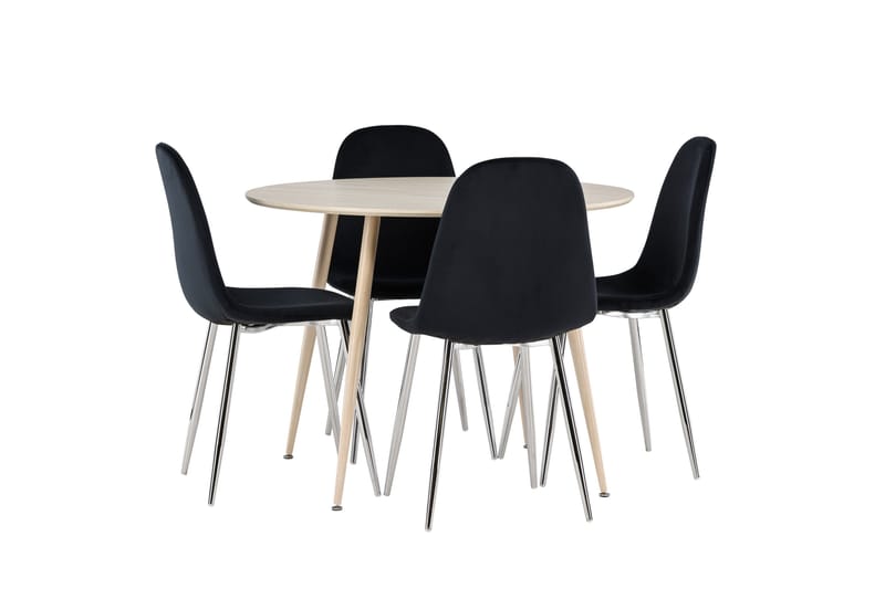 Plaza Spisegruppe 100 cm Rundt med 4 Polar stole - Whitewash/Svart - Møbler - Borde - Spisebordssæt