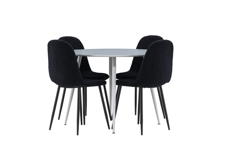 Plaza Spisegruppe 100 cm Rundt med 4 Polar stole, Grå/Svart