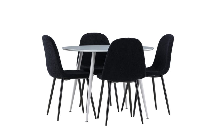 Plaza Spisegruppe 100 cm Rundt med 4 Polar stole - Grå/Svart - Møbler - Borde - Spisebordssæt
