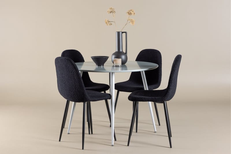 Plaza Spisegruppe 100 cm Rundt med 4 Polar stole - Grå/Svart - Møbler - Borde - Spisebordssæt