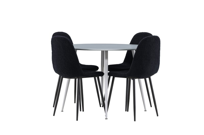Plaza Spisegruppe 100 cm Rundt med 4 Polar stole - Grå/Svart - Møbler - Borde - Spisebordssæt