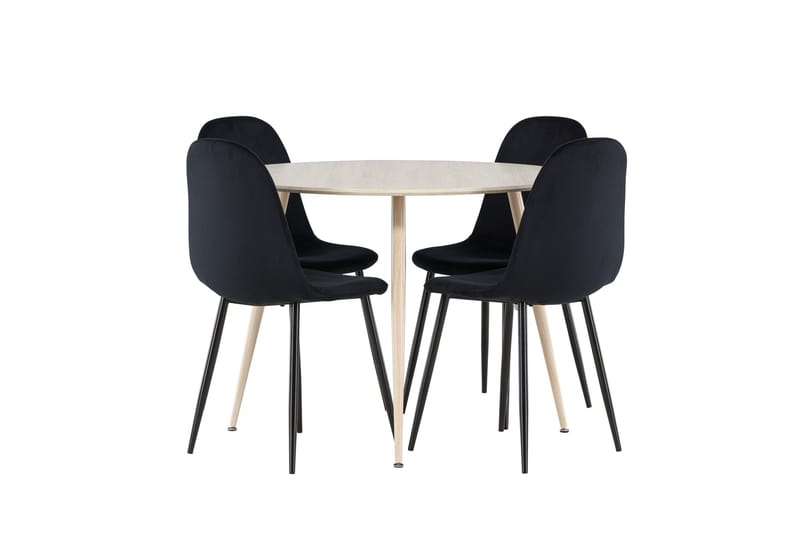 Plaza Spisegruppe 100 cm Rundt med 4 Polar stole - Whitewash/Svart - Møbler - Borde - Spisebordssæt
