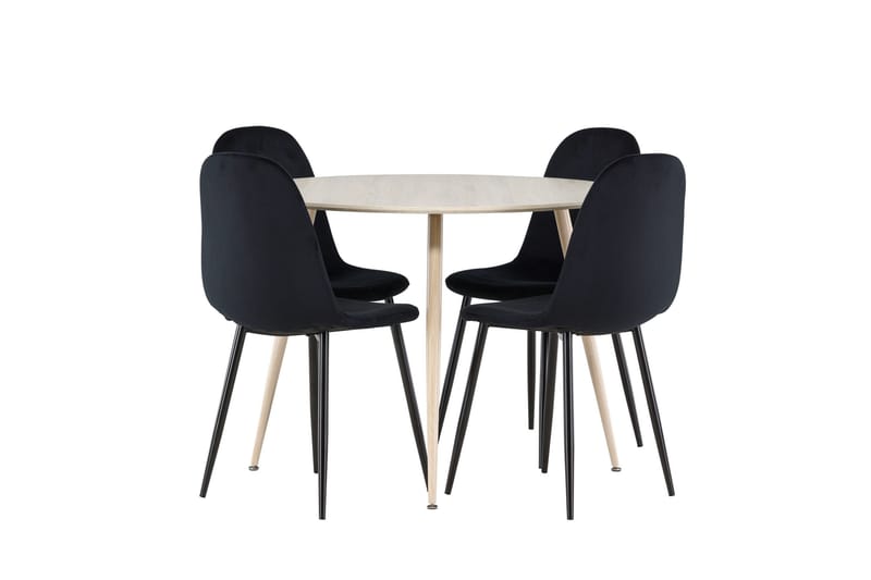 Plaza Spisegruppe 100 cm Rundt med 4 Polar stole - Whitewash/Svart - Møbler - Borde - Spisebordssæt