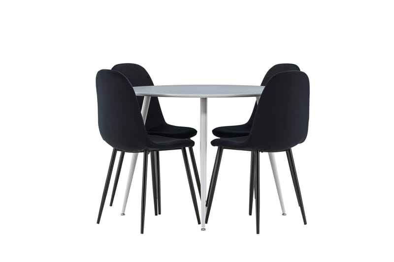 Plaza Spisegruppe 100 cm Rundt med 4 Polar stole - Grå/Svart - Møbler - Borde - Spisebordssæt