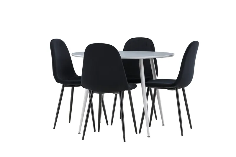Plaza Spisegruppe 100 cm Rundt med 4 Polar stole - Grå/Svart - Møbler - Borde - Spisebordssæt