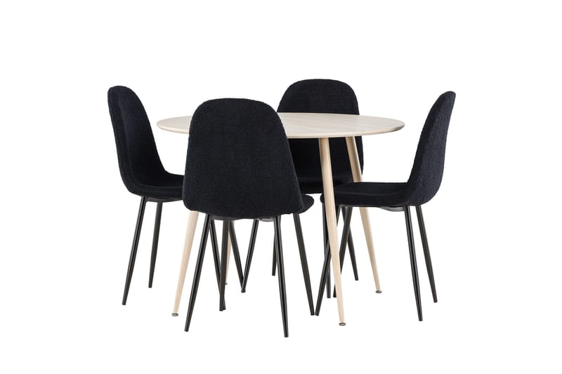 Plaza Spisegruppe 100 cm Rundt med 4 Polar stole - Whitewash/Svart - Møbler - Borde - Spisebordssæt