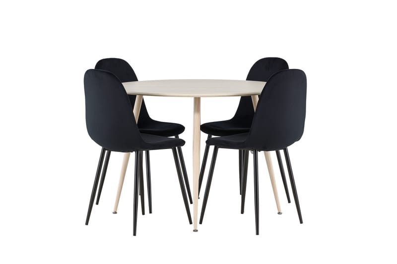Plaza Spisegruppe 100 cm Rundt med 4 Polar stole - Whitewash/Svart - Møbler - Borde - Spisebordssæt
