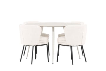 Plaza Spisegruppe 120 cm Rundt med 4 Agnes stole - Beige/Hvit - Møbler - Borde - Spisebordssæt
