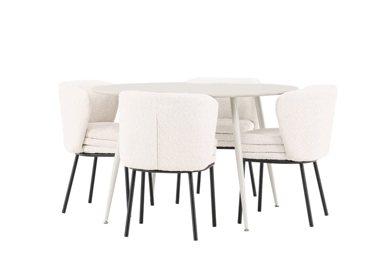 Plaza Spisegruppe 120 cm Rundt med 4 Agnes stole - Beige/Hvit - Møbler - Borde - Spisebordssæt