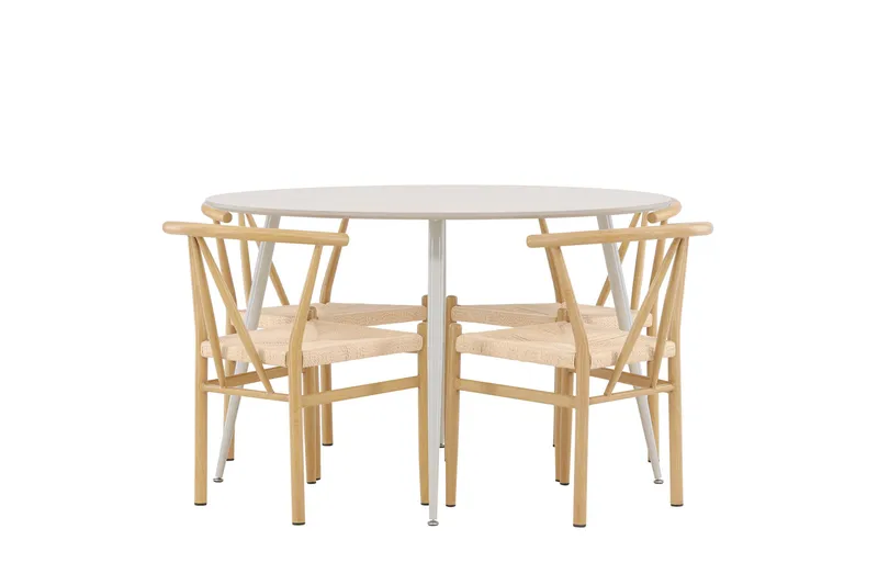 Plaza Spisegruppe 120 cm Rundt med 4 Alfons stole - Beige/Beige - Møbler - Borde - Spisebordssæt