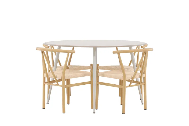 Plaza Spisegruppe 120 cm Rundt med 4 Alfons stole - Beige/Beige - Møbler - Borde - Spisebordssæt
