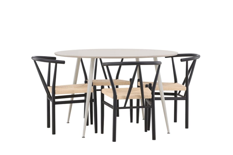 Plaza Spisegruppe 120 cm Rundt med 4 Alfons stole - Beige/Svart - Møbler - Borde - Spisebordssæt