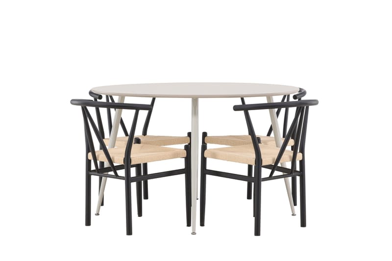 Plaza Spisegruppe 120 cm Rundt med 4 Alfons stole - Beige/Svart - Møbler - Borde - Spisebordssæt