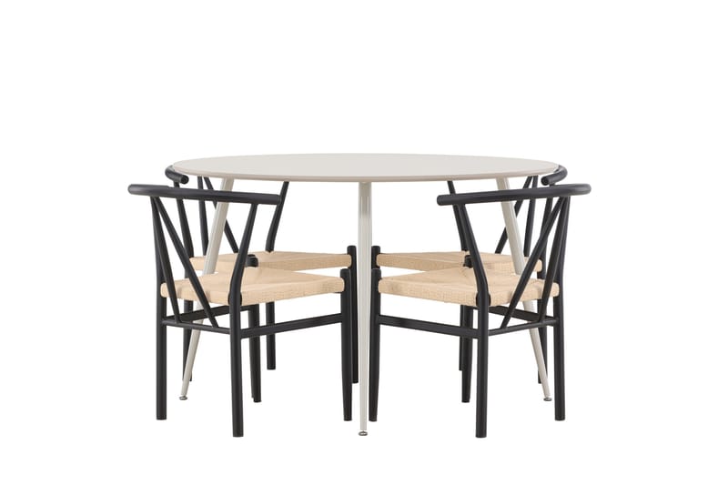 Plaza Spisegruppe 120 cm Rundt med 4 Alfons stole - Beige/Svart - Møbler - Borde - Spisebordssæt