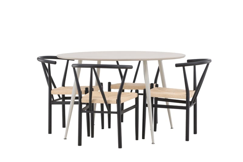 Plaza Spisegruppe 120 cm Rundt med 4 Alfons stole, Beige/Svart