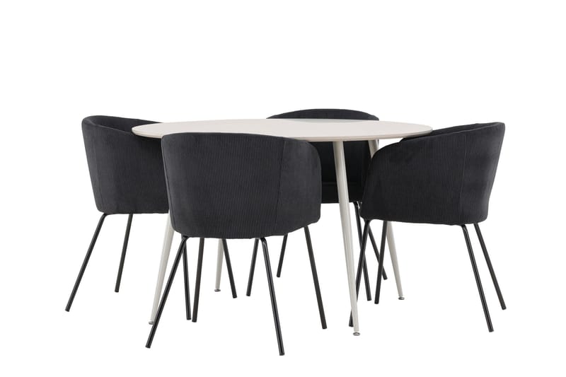 Plaza Spisegruppe 120 cm Rundt med 4 Berit stole, Beige/Svart