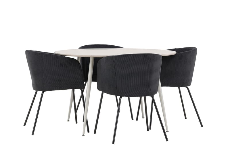 Plaza Spisegruppe 120 cm Rundt med 4 Berit stole - Beige/Svart - Møbler - Borde - Spisebordssæt