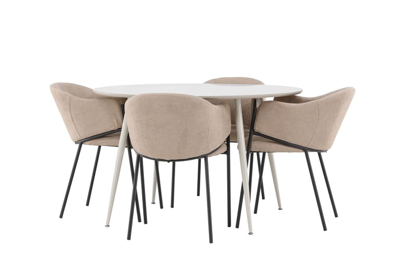 Plaza Spisegruppe 120 cm Rundt med 4 Evelina stole - Beige/Beige - Møbler - Borde - Spisebordssæt