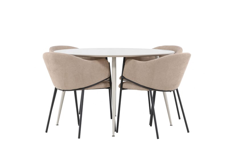 Plaza Spisegruppe 120 cm Rundt med 4 Evelina stole - Beige/Beige - Møbler - Borde - Spisebordssæt