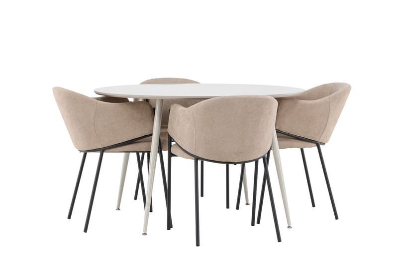 Plaza Spisegruppe 120 cm Rundt med 4 Evelina stole - Beige/Beige - Møbler - Borde - Spisebordssæt