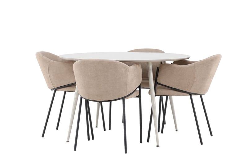 Plaza Spisegruppe 120 cm Rundt med 4 Evelina stole - Beige/Beige - Møbler - Borde - Spisebordssæt