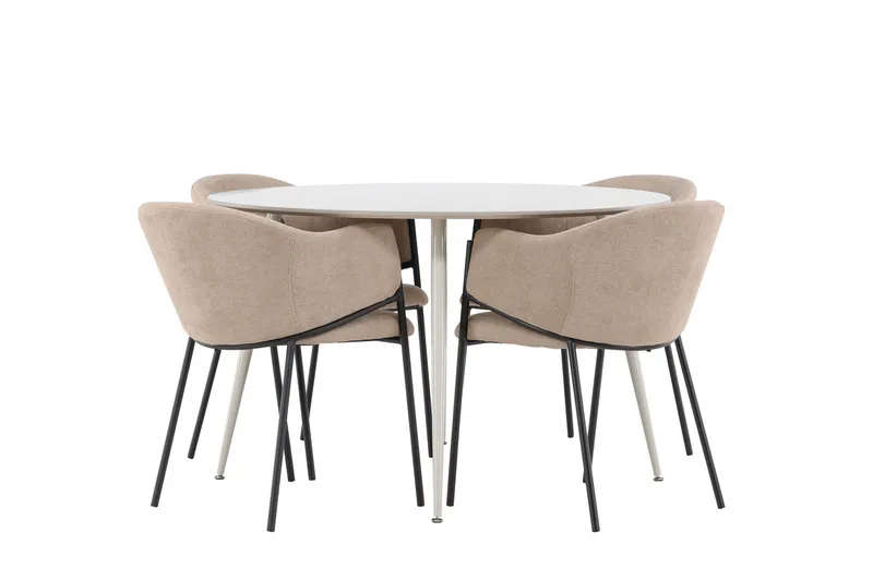 Plaza Spisegruppe 120 cm Rundt med 4 Evelina stole - Beige/Beige - Møbler - Borde - Spisebordssæt