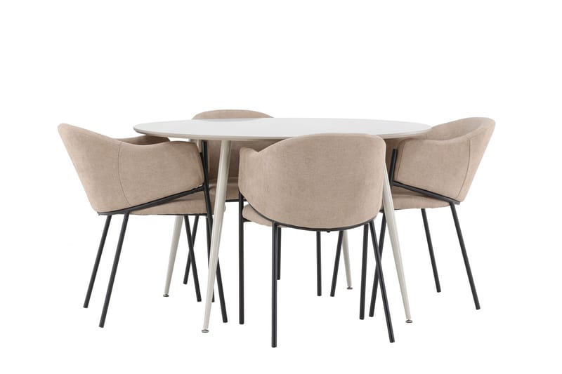 Plaza Spisegruppe 120 cm Rundt med 4 Evelina stole - Beige/Beige - Møbler - Borde - Spisebordssæt