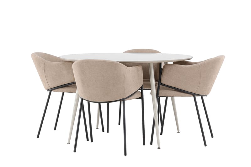 Plaza Spisegruppe 120 cm Rundt med 4 Evelina stole - Beige/Beige - Møbler - Borde - Spisebordssæt