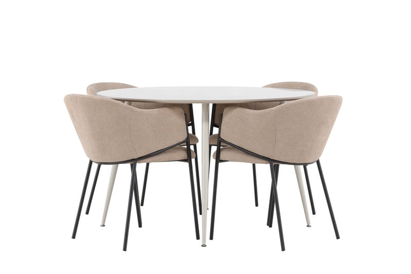 Plaza Spisegruppe 120 cm Rundt med 4 Evelina stole - Beige/Beige - Møbler - Borde - Spisebordssæt