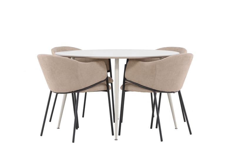 Plaza Spisegruppe 120 cm Rundt med 4 Evelina stole - Beige/Beige - Møbler - Borde - Spisebordssæt