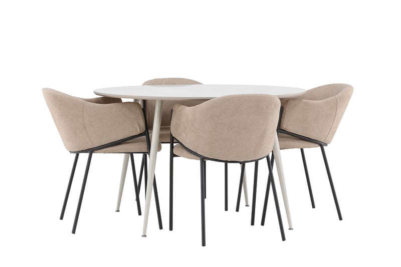 Plaza Spisegruppe 120 cm Rundt med 4 Evelina stole - Beige/Beige - Møbler - Borde - Spisebordssæt