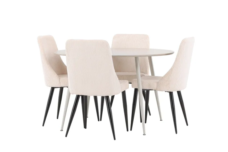 Plaza Spisegruppe 120 cm Rundt med 4 Leone stole, Beige/Beige