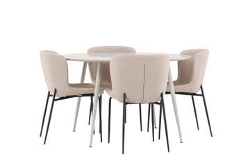 Plaza Spisegruppe 120 cm Rundt med 4 Modesto stole - Beige/Beige - Møbler - Borde - Spisebordssæt