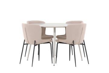 Plaza Spisegruppe 120 cm Rundt med 4 Modesto stole - Beige/Beige - Møbler - Borde - Spisebordssæt