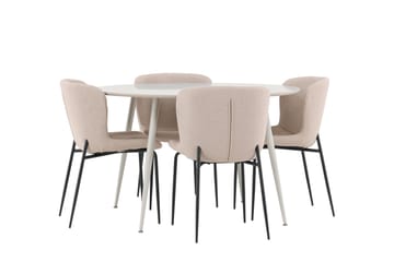 Plaza Spisegruppe 120 cm Rundt med 4 Modesto stole - Beige/Beige - Møbler - Borde - Spisebordssæt
