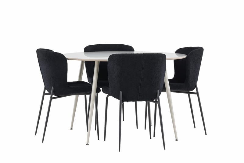 Plaza Spisegruppe 120 cm Rundt med 4 Modesto stole - Beige/Svart - Møbler - Borde - Spisebordssæt