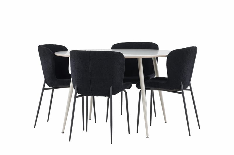 Plaza Spisegruppe 120 cm Rundt med 4 Modesto stole - Beige/Svart - Møbler - Borde - Spisebordssæt
