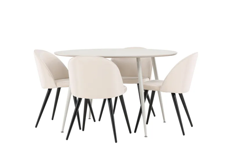 Plaza Spisegruppe 120 cm Rundt med 4 Velvet stole, Beige/Beige