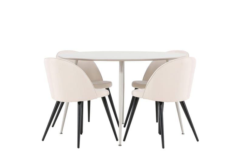 Plaza Spisegruppe 120 cm Rundt med 4 Velvet stole - Beige/Beige - Møbler - Borde - Spisebordssæt