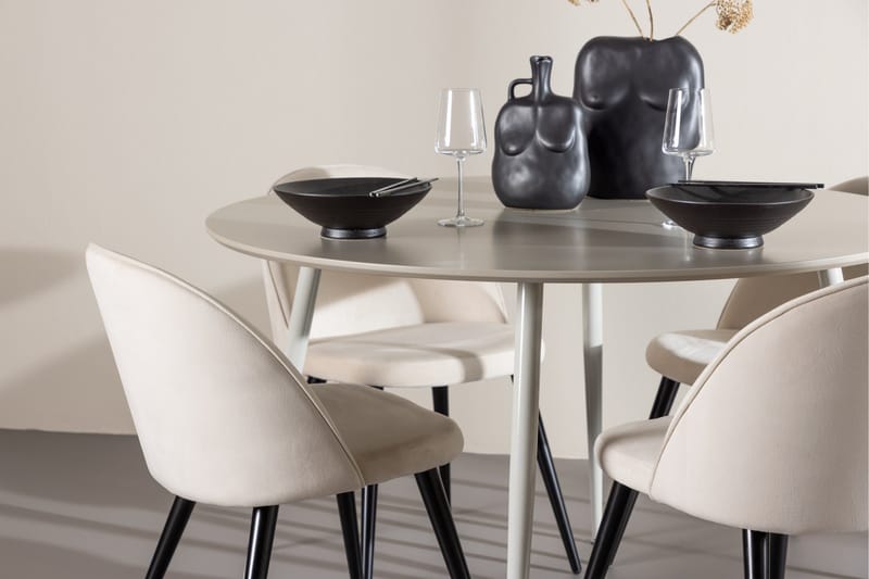 Plaza Spisegruppe 120 cm Rundt med 4 Velvet stole - Beige/Beige - Møbler - Borde - Spisebordssæt