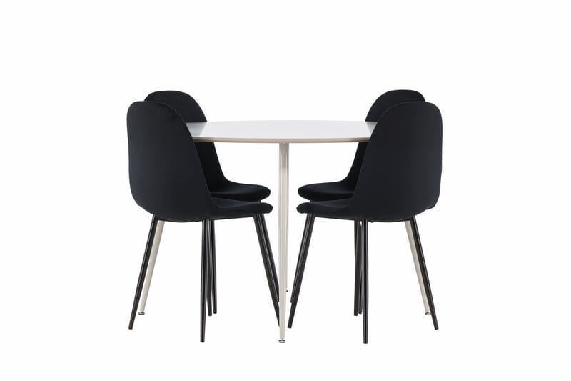 Plaza Spisegruppe 120 cm Rundt med 4 Polar stole - Beige/Svart - Møbler - Borde - Spisebordssæt