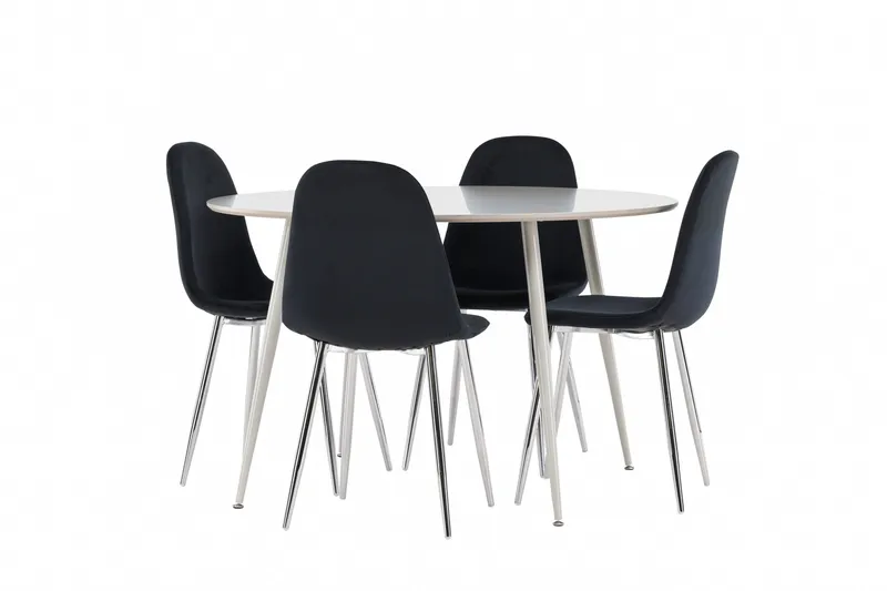 Plaza Spisegruppe 120 cm Rundt med 4 Polar stole, Beige/Svart