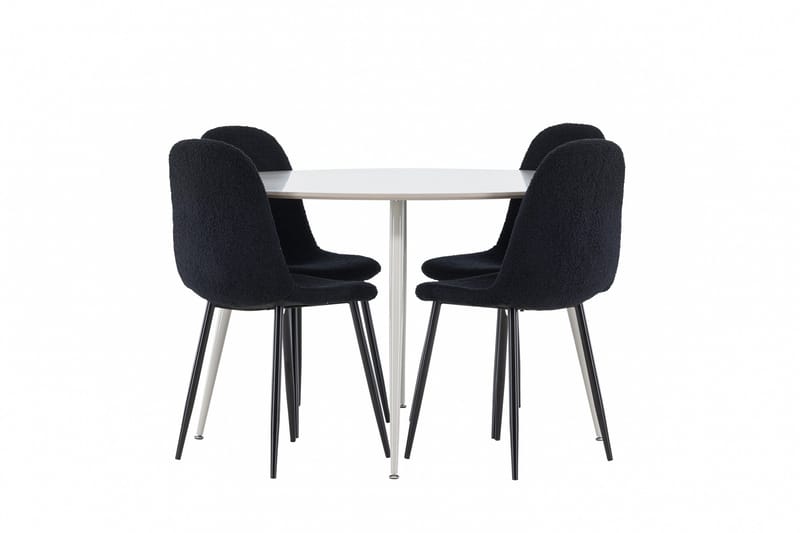 Plaza Spisegruppe 120 cm Rundt med 4 Polar stole - Beige/Svart - Møbler - Borde - Spisebordssæt