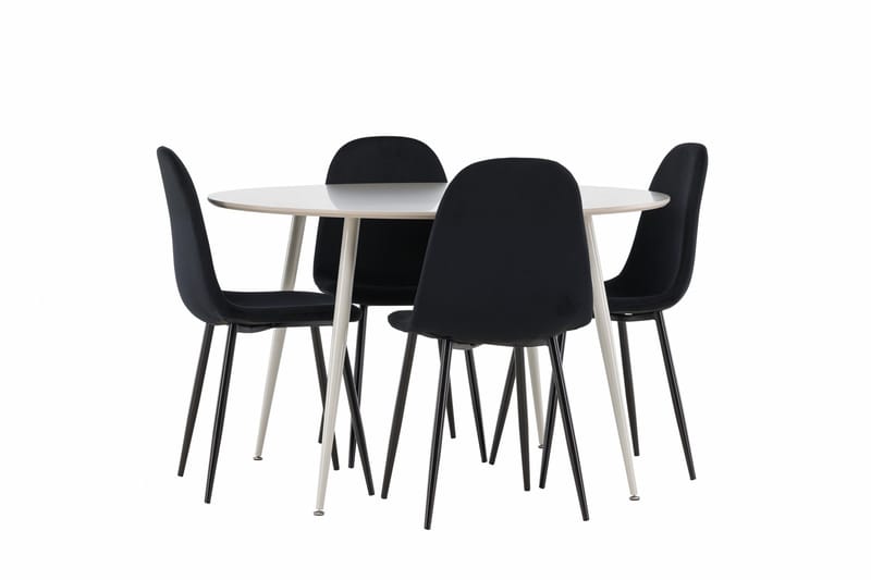 Plaza Spisegruppe 120 cm Rundt med 4 Polar stole, Beige/Svart